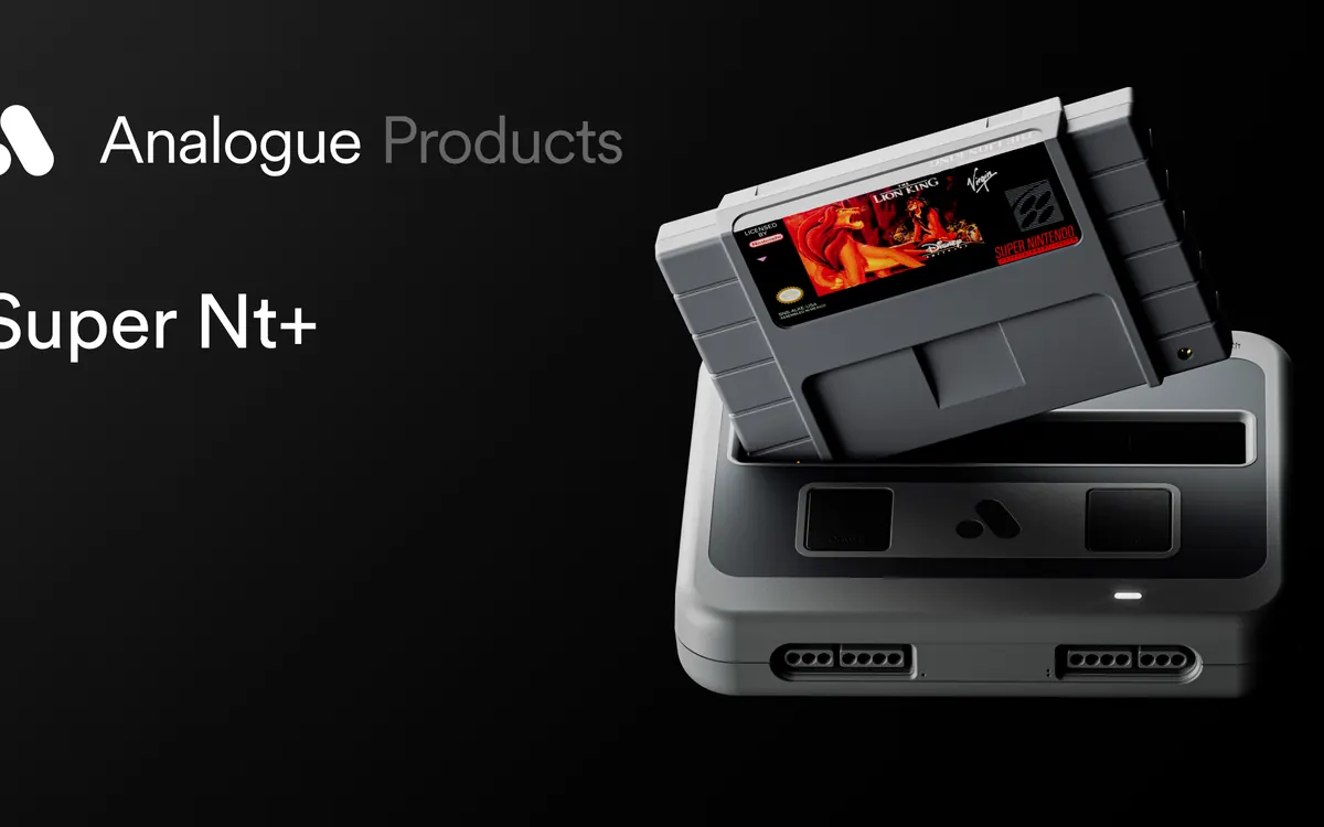 Analogue Super Nt+ console with a Super Nintendo cartridge inserted (official product image)