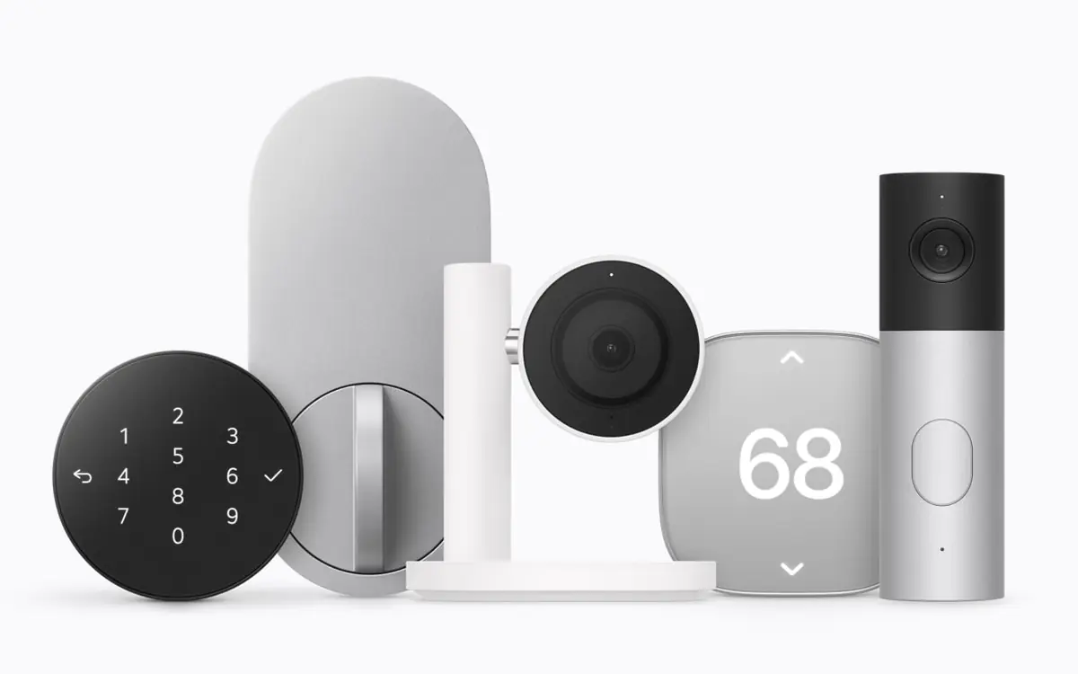 Apple Home Collection lineup: LG smart lock with keypad, cameras, a thermostat showing 68 and a video doorbell