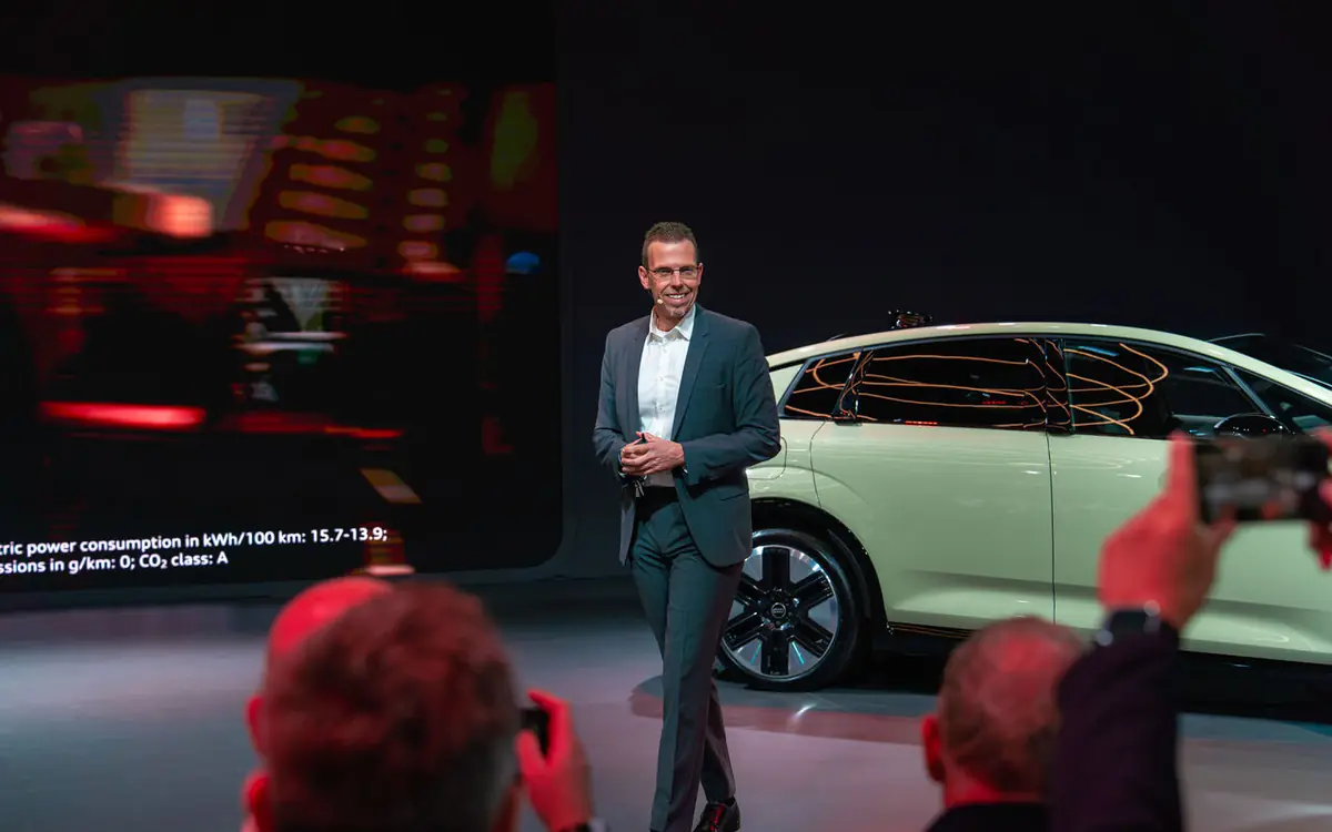 Audi A2 e-tron compact electric car on the Paris Motor Show stand