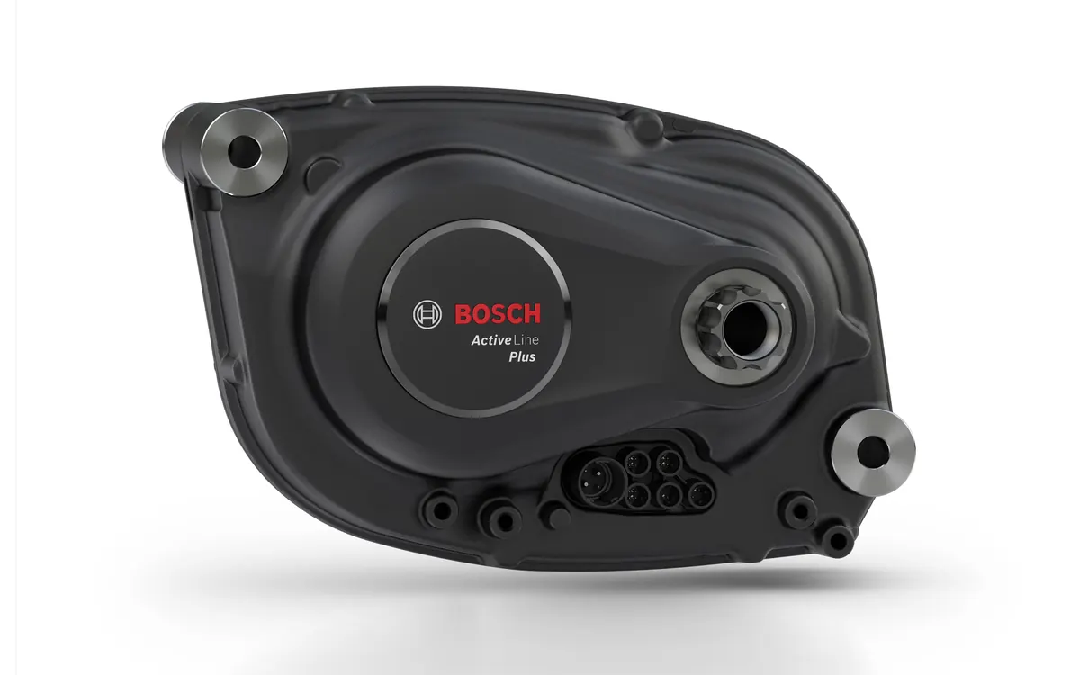 The new Bosch Active Line Plus (BDU344Y) e-bike drive unit in black on a white background