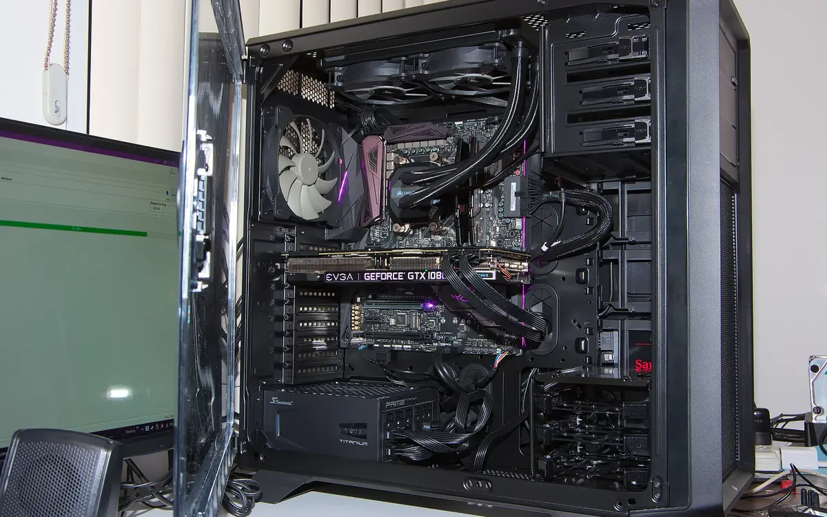 A gaming PC build with RGB lighting