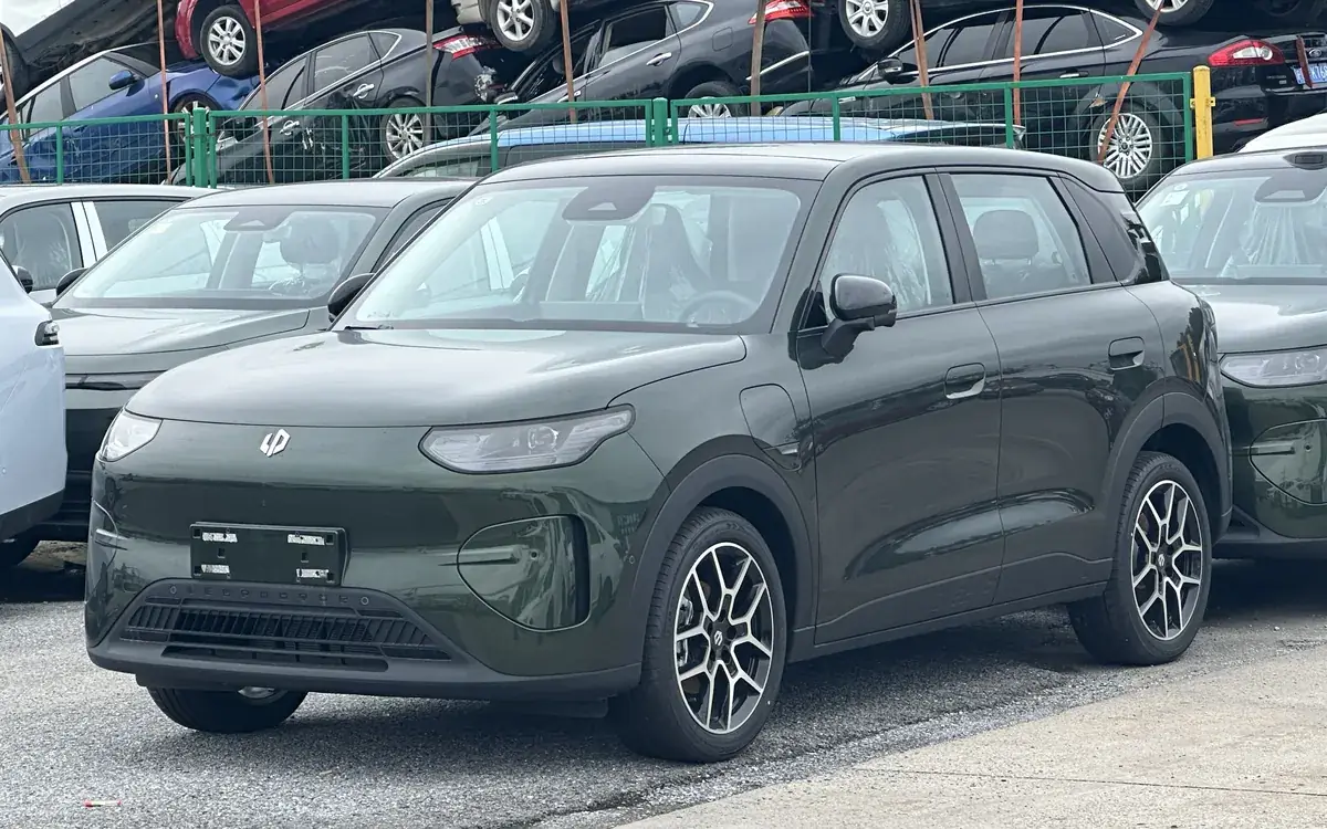 A dark green Leapmotor A10 small electric SUV parked at a car lot in China (illustrative photo, the regular A10, not the A10s)