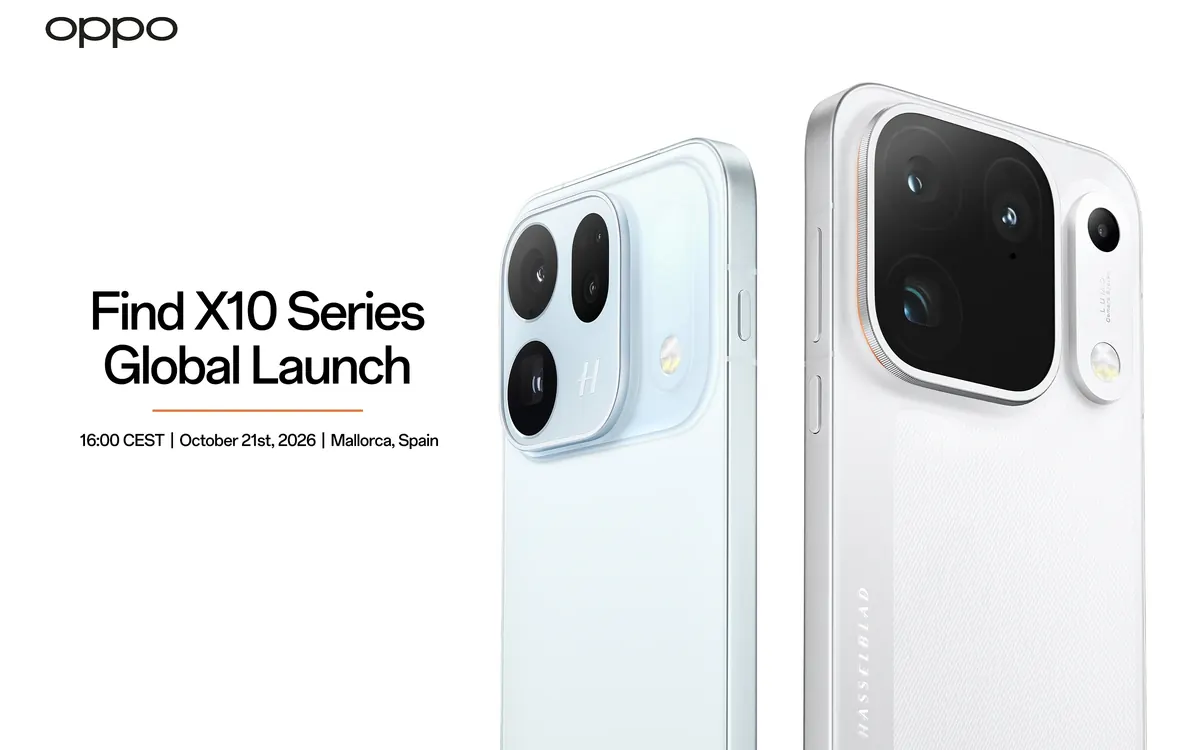 OPPO's official launch image of the Find X10 in light blue and the Find X10 Pro Max in white