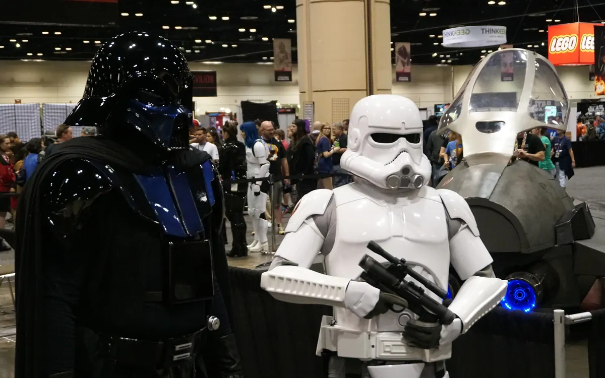 Cosplayers dressed as Darth Vader and a stormtrooper at Star Wars Celebration 2017 (illustrative photo)