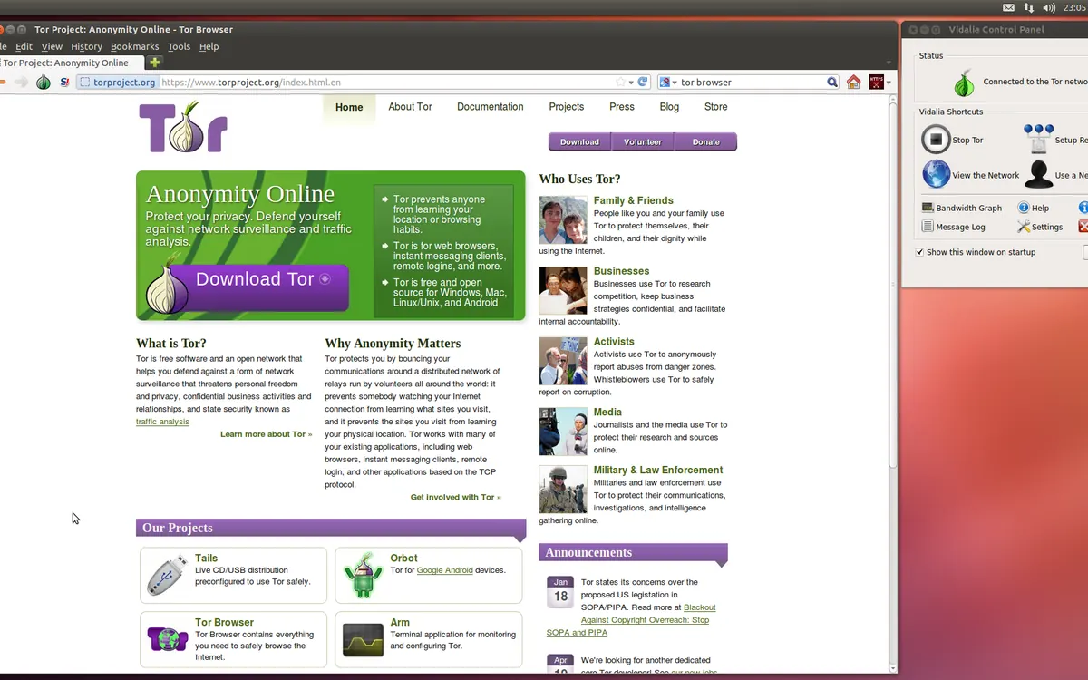 Вікно Tor Browser із сайтом Tor Project (ілюстративний знімок екрана)