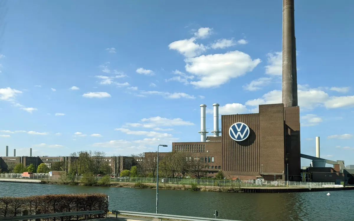Volkswagen's Wolfsburg plant and its brick power station with the VW logo, seen across the Mittelland Canal (illustrative photo)