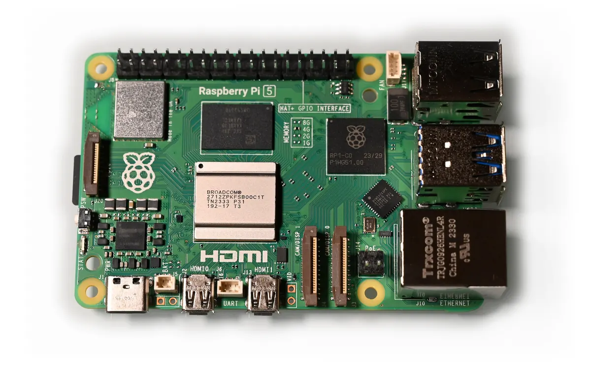 A Raspberry Pi 5 single-board computer, a popular low-cost device for running Home Assistant (illustrative photo)
