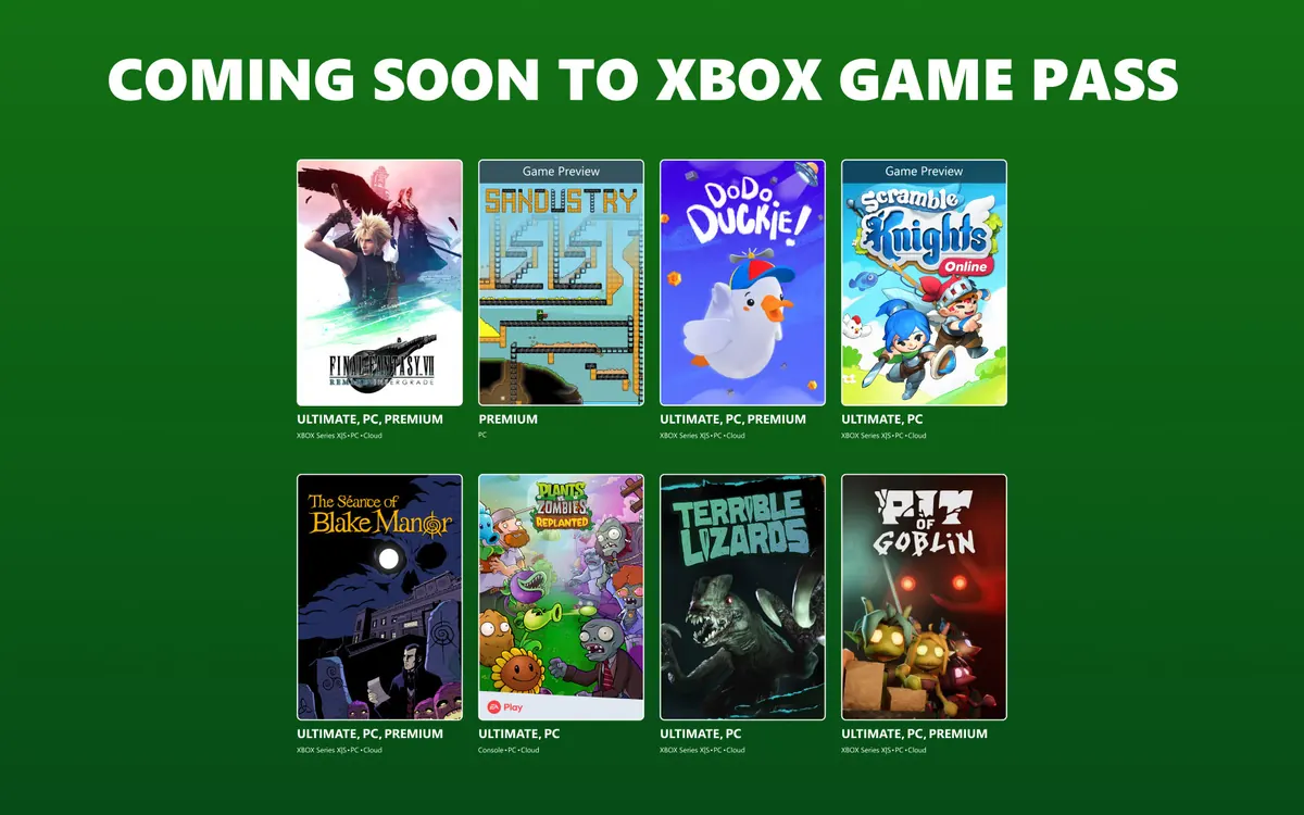 Xbox Game Pass 'Coming soon' key art with tiles for the games arriving in late October 2026
